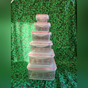 Christmas food storage containers Snap Lid ugly sweater snowflakes new